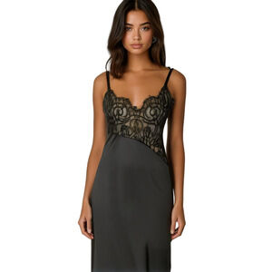 Vintage Black Lace Slip Dress Small Coquette Nightgown Lingerie Romantic USA